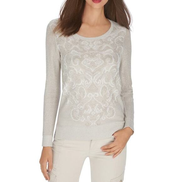 WHBM Long Sleeve Scroll Jacquard Pullover Size Small (Fits like a Medium) - Picture 1 of 13